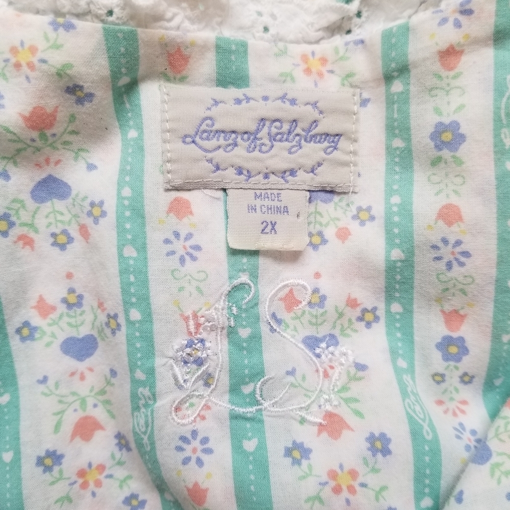 Vintage Lanz Of Salzburg Long Nighthown Cotton Short Sleeve Eyelet Buttons 2X - Picture 6 of 8
